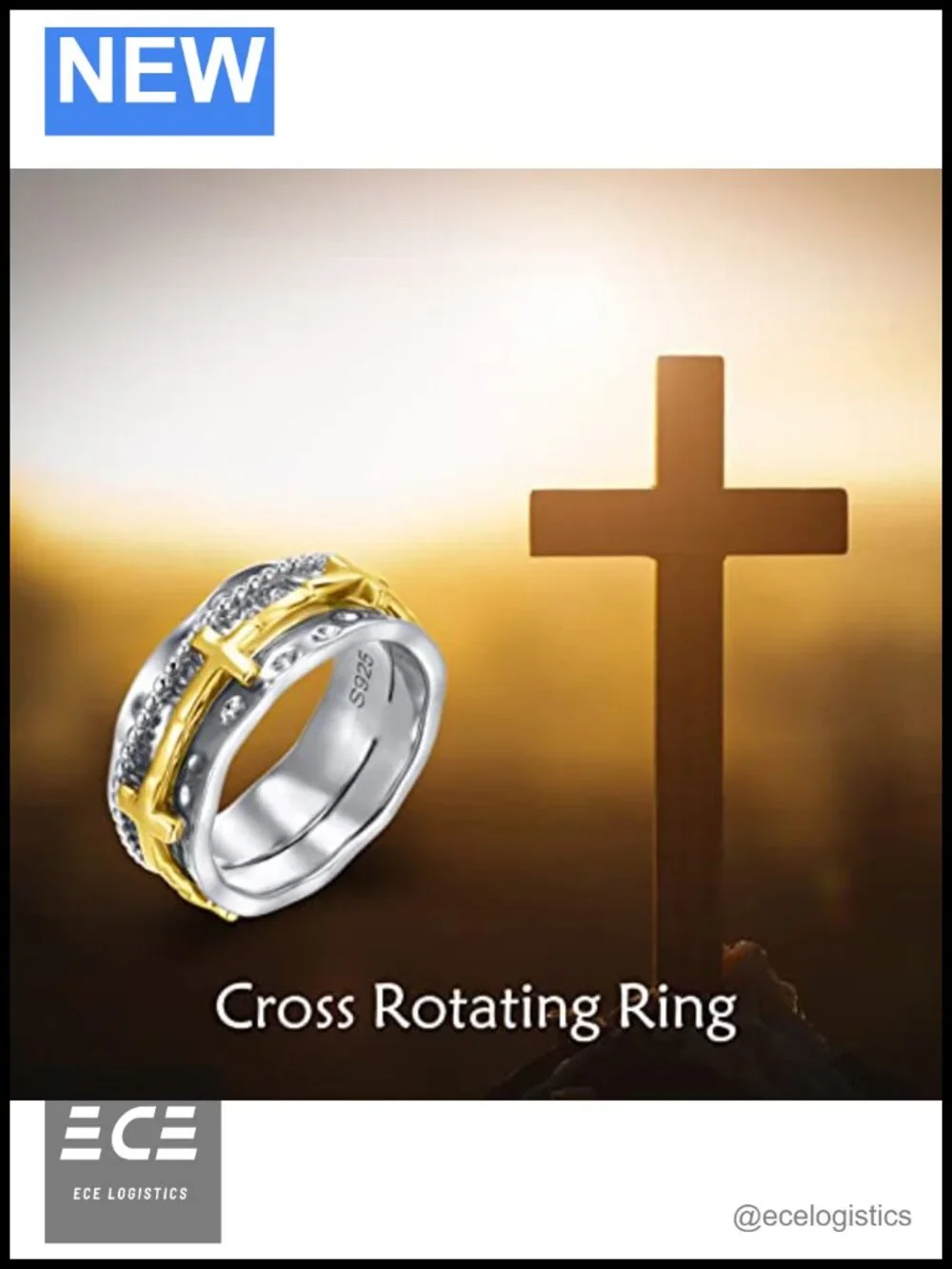 925 Sterling Silver Cross Spinner Ring Size 9 Anxiety Fidget Band